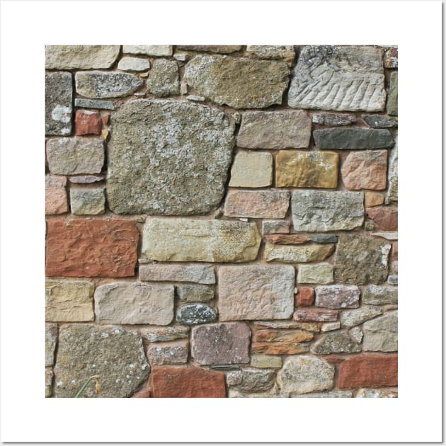 Stone Wall Fieldstones in Grey, Gold and Red Flagstone Wall Art by podartist